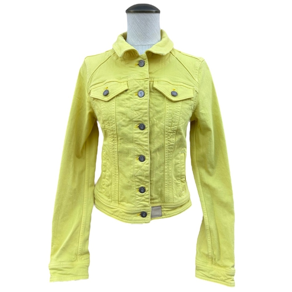 Pilcro and the Letterpress Canary Yellow Cropped Denim Jacket Button Up Small